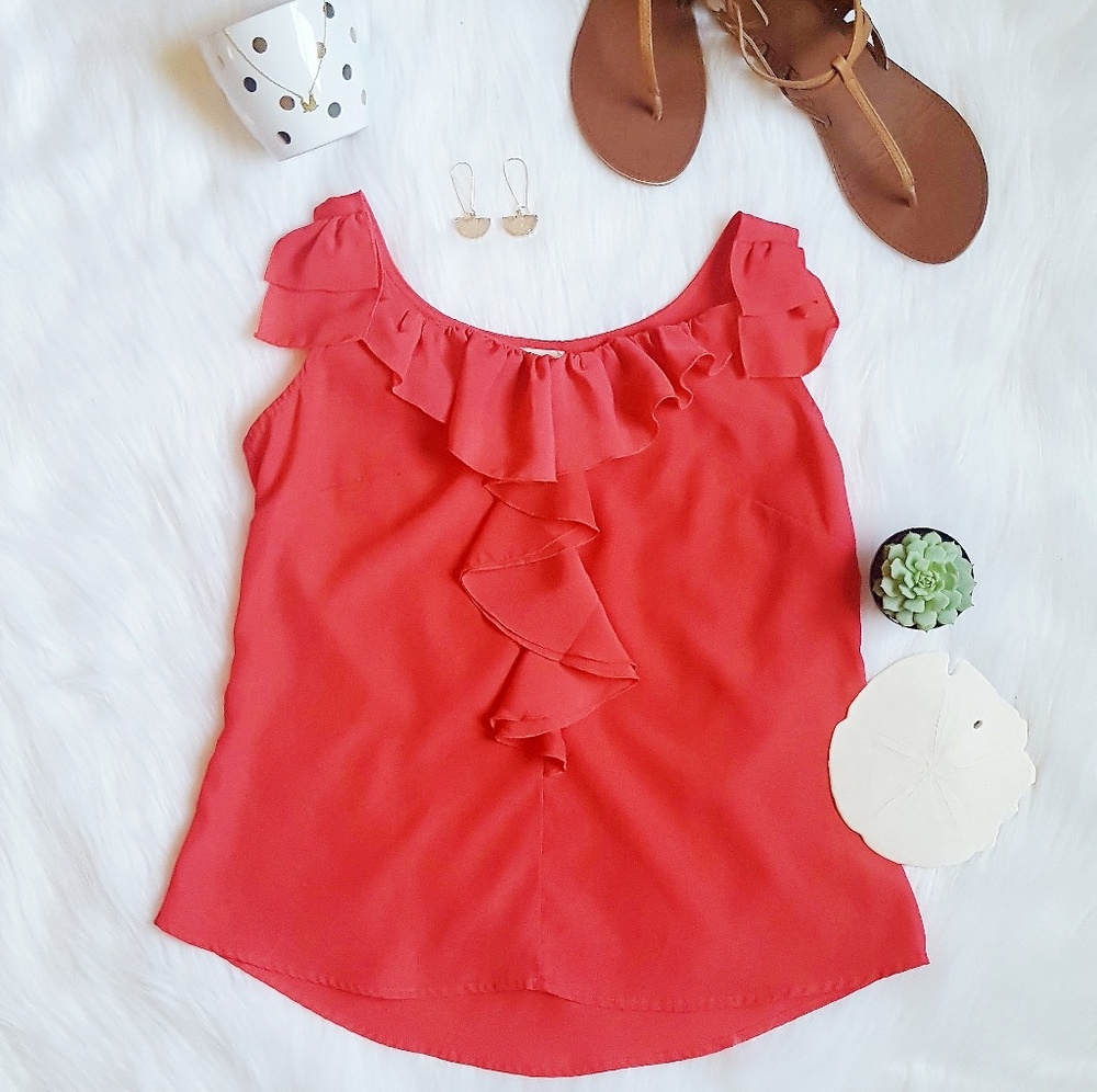 Pink Scoop Neck Ruffle Top